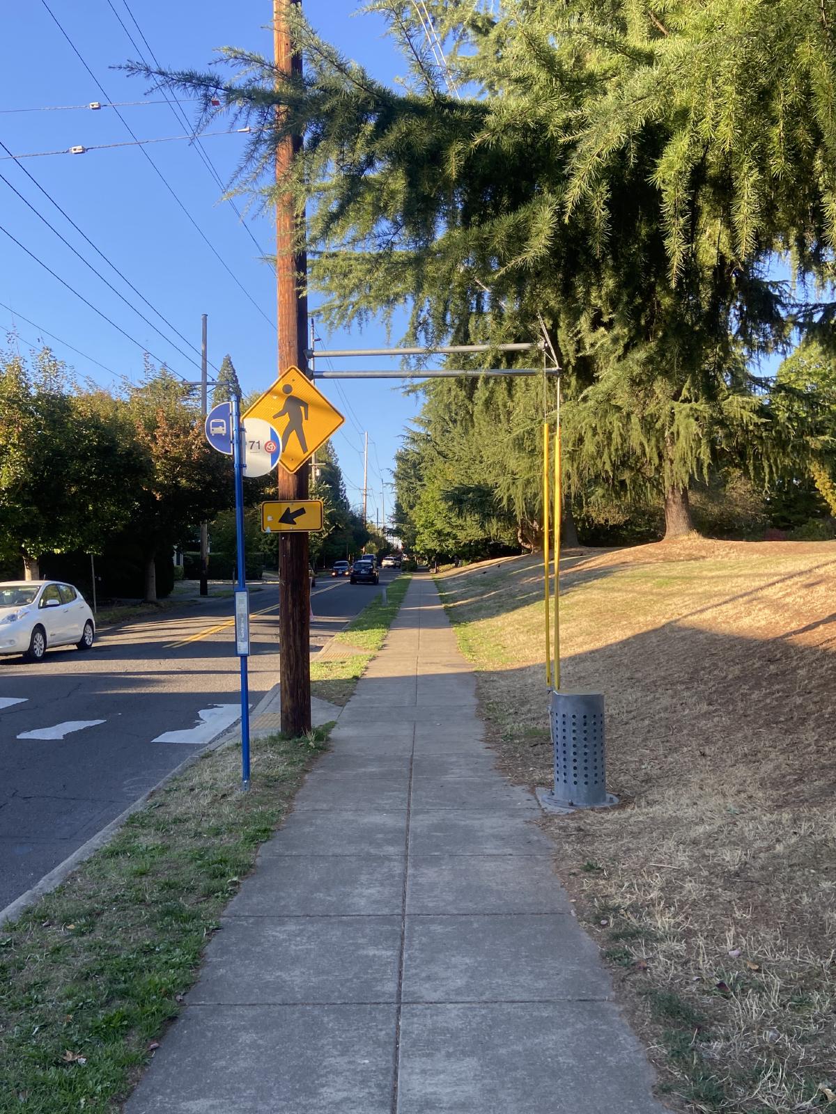 looking down a sunny sidewalk